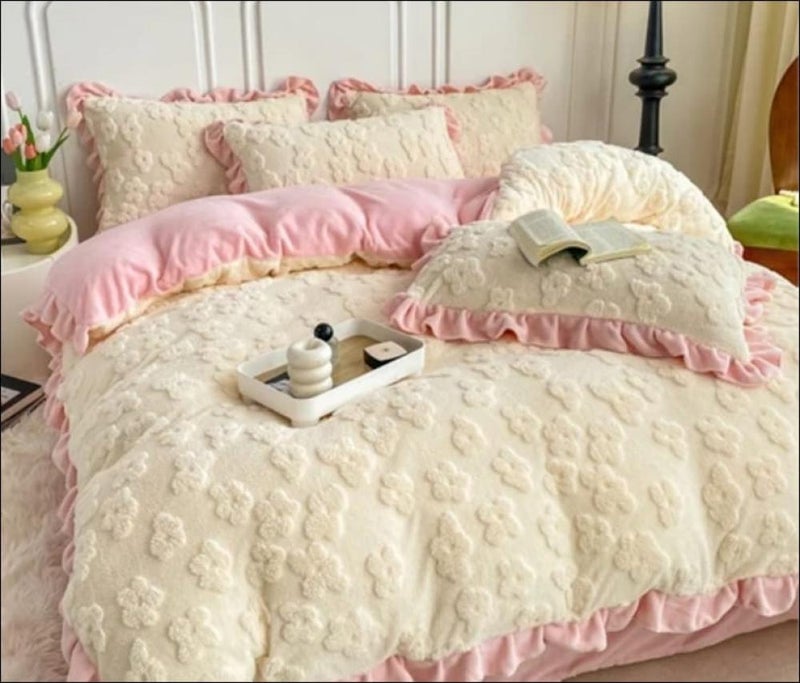 QUINTUS Luxury Velvet Bridal Duvet Cover Set 4 Pieces - Pink - Image 2