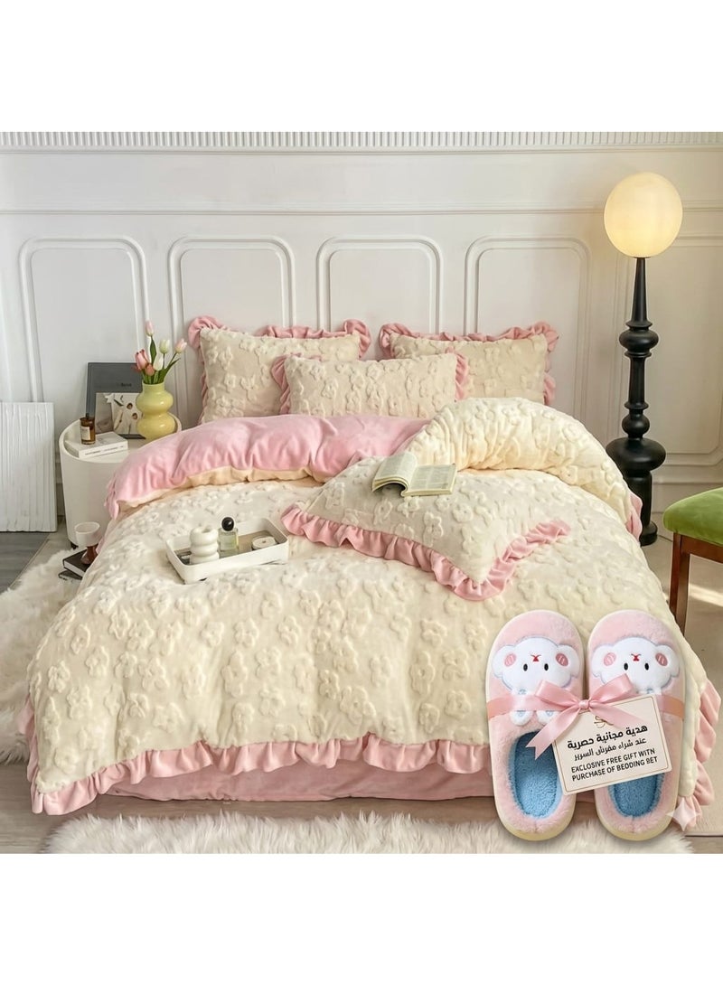 QUINTUS Luxury Velvet Bridal Duvet Cover Set 4 Pieces - Pink - Image 4