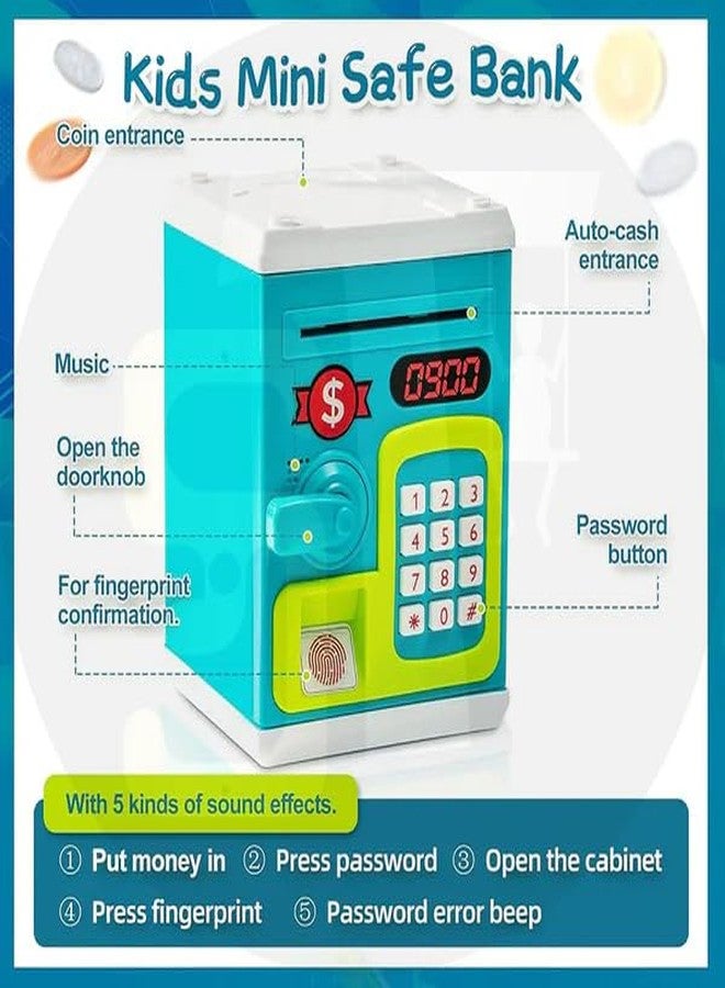 STOFFIER GARTEN Electronic ATM Piggy Bank for Kids – Toy Money Safe with Fingerprint Sensor and Password Lock – Cash Deposit Box for Boys and Girls Ages 2–5 Years (Green) - Image 4