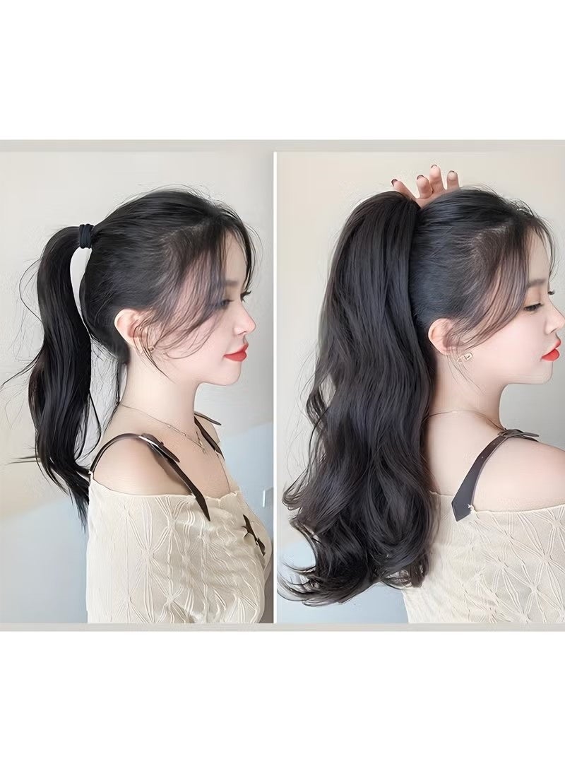 JS Claw Clip Ponytail Extension, Synthetic Curly Wavy Clip in Hair Pieces, 45cm Long Pony Tails Hair Extensions for Women (Black) - Image 5