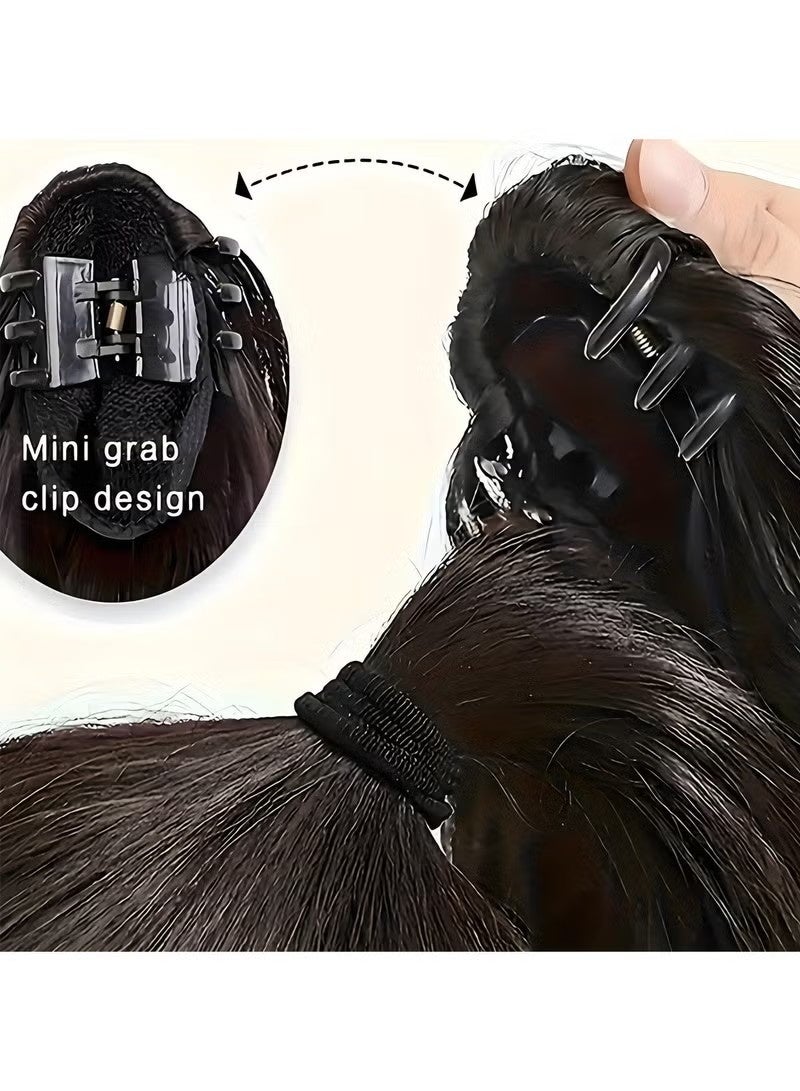 JS Claw Clip Ponytail Extension, Synthetic Curly Wavy Clip in Hair Pieces, 45cm Long Pony Tails Hair Extensions for Women (Black) - Image 4