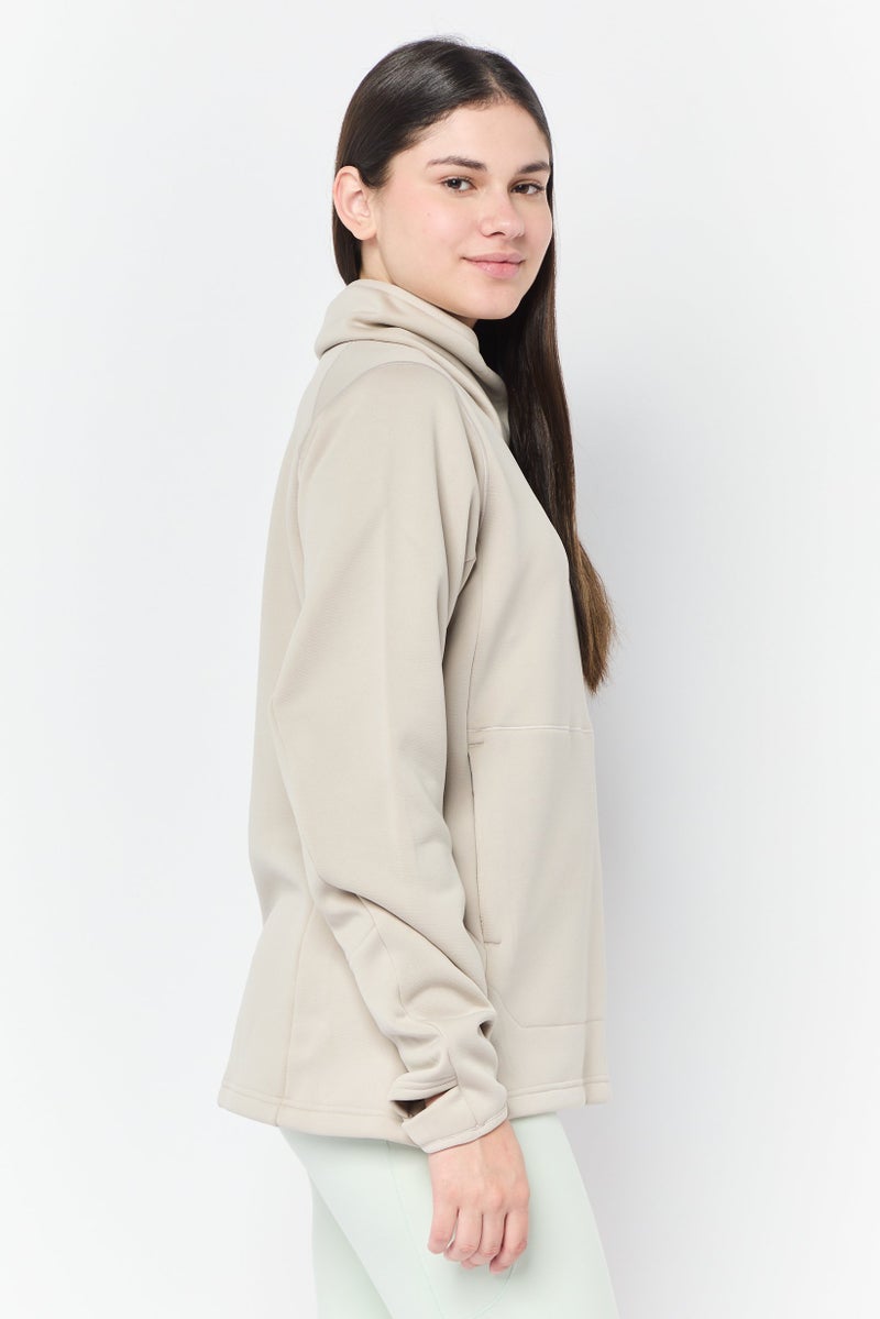 Adidas Women Sportswear Fit Long Sleeve Hiking Sweatshirt, Beige  - Image 3