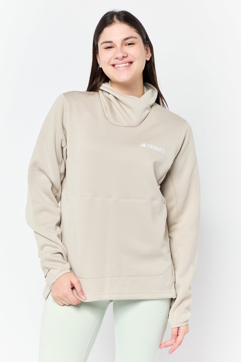 Adidas Women Sportswear Fit Long Sleeve Hiking Sweatshirt, Beige  - Image 1
