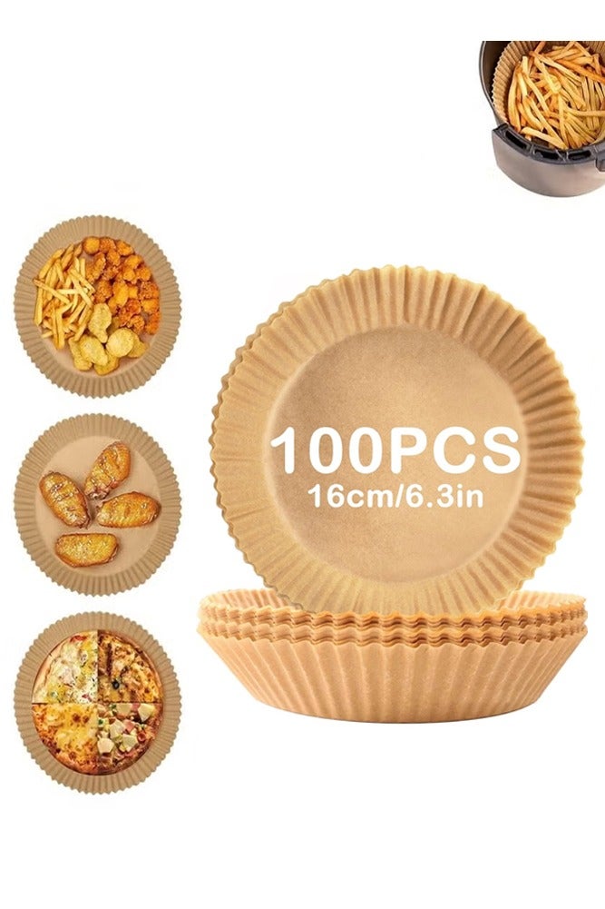 AMERTEER 100pcs Disposable Air Fryer Paper Liners – Non-Stick Oil-Proof Round Parchment Paper  - Image 1