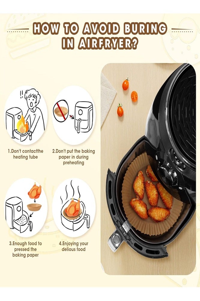 AMERTEER 100pcs Disposable Air Fryer Paper Liners – Non-Stick Oil-Proof Round Parchment Paper  - Image 5