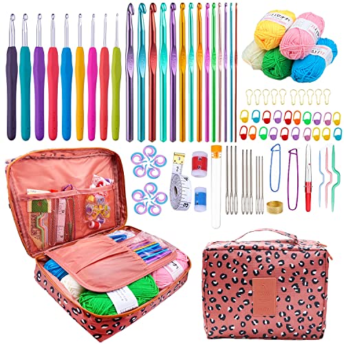 Mdoker 100 Pieces Crochet Kit with Yarn and Knitting Accessories Set,Complete Knitting Kit for Beginners Include Soft Grip Crochet Hooks,Aluminum Crochet Hooks,Crochet Yarn Balls,Crochet Supplies Set - Image 1