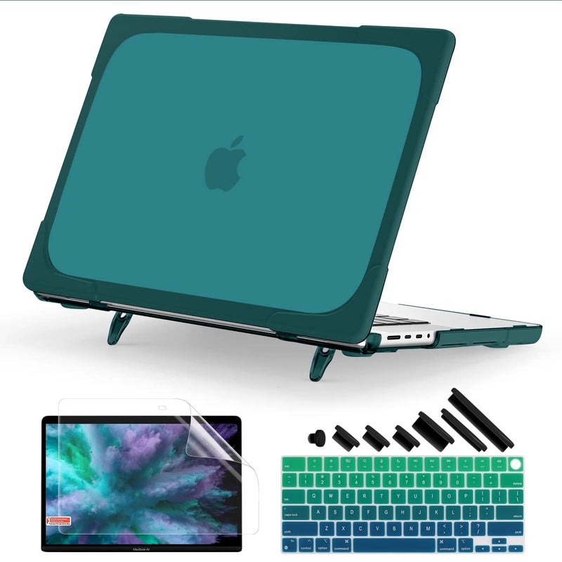 Batianda Heavy Duty Case for New MacBook Pro 16 inch 2024 M4 2023 M3 2021 M2 Pro Max Chip- Ergonomic Foldable Kickstand (Holds 22lbs/Zero Wobble) Matte Rugged Armor Cover with Spare Parts, Dark Teal - Image 1
