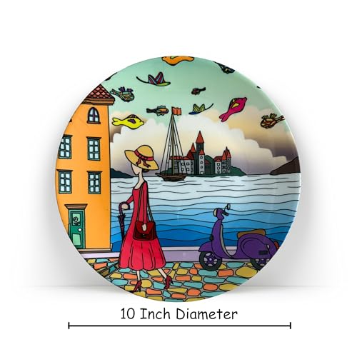 PAINTZSTORIES Decorative Wall Plate for Home Decoration | Ceramic Wall Art Plate | Wall Decor items for Living Room & Bedroom | Handmade Artwork A Walking Lady | Gift for house | 10 INCH - Image 2