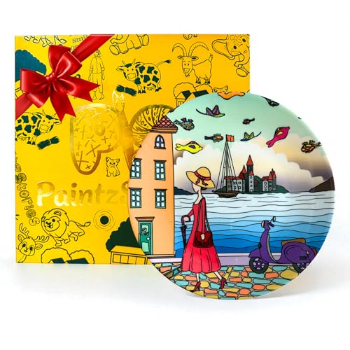 PAINTZSTORIES Decorative Wall Plate for Home Decoration | Ceramic Wall Art Plate | Wall Decor items for Living Room & Bedroom | Handmade Artwork A Walking Lady | Gift for house | 10 INCH - Image 1