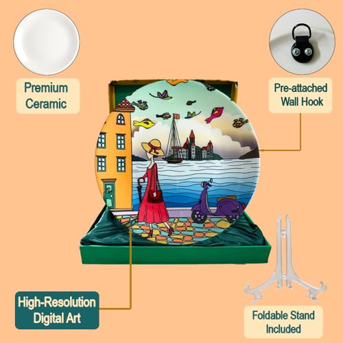 PAINTZSTORIES Decorative Wall Plate for Home Decoration | Ceramic Wall Art Plate | Wall Decor items for Living Room & Bedroom | Handmade Artwork A Walking Lady | Gift for house | 10 INCH - Image 3
