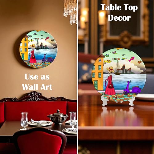 PAINTZSTORIES Decorative Wall Plate for Home Decoration | Ceramic Wall Art Plate | Wall Decor items for Living Room & Bedroom | Handmade Artwork A Walking Lady | Gift for house | 10 INCH - Image 4