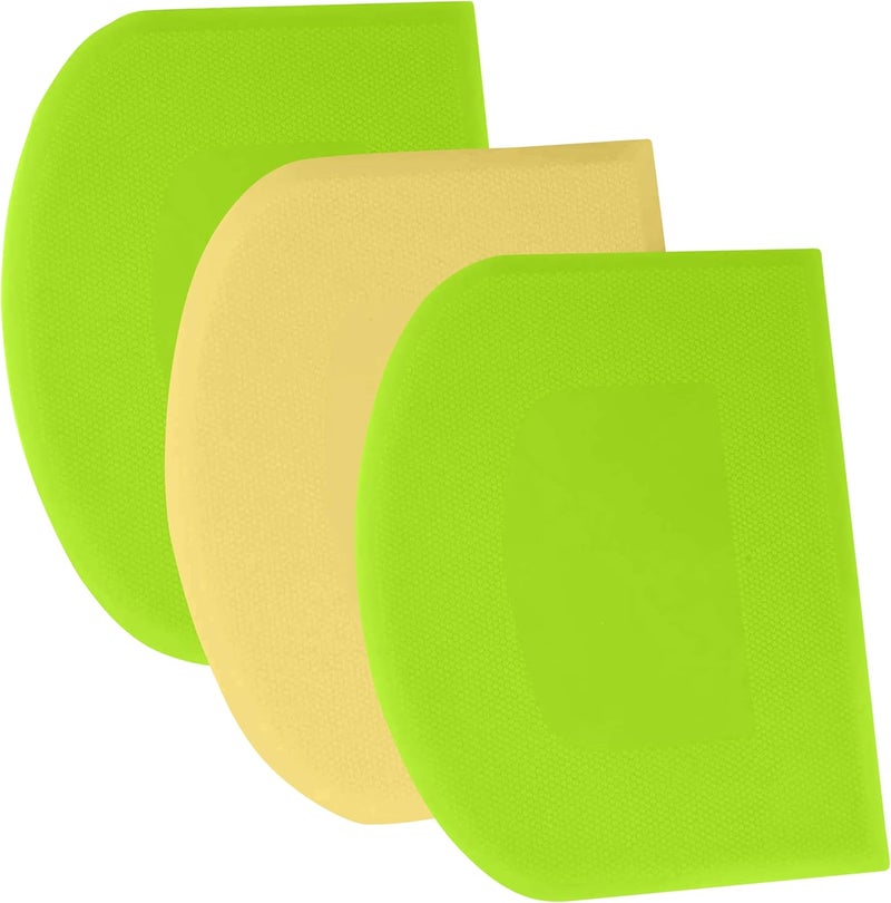 SURDOCA Dough Scraper Bench Scraper - 3P 10.6x6.7" Plastic Flexible Bowl Scraper, Sharp Edge & Angles Cake Scraper. Non-Slip Bakeware Decorating Tools Sculpting & Modeling Tools - Green+Yellow+Green - Image 1