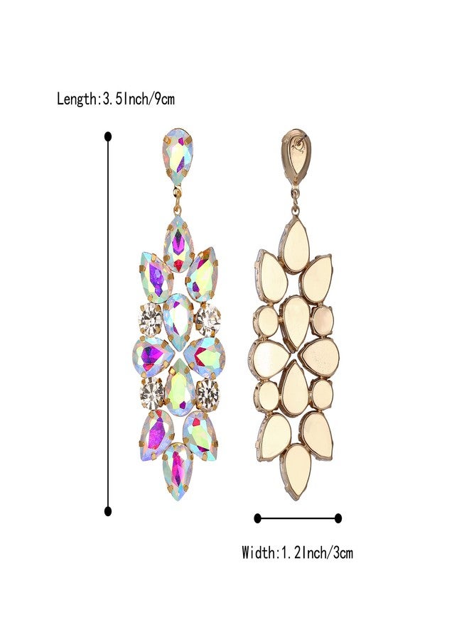 BriLove Art Deco Dangle Jewelry Earrings Sparkly Rhinestone Teardrop Statement for Women Iridescent AB Gold-Tone - Image 5
