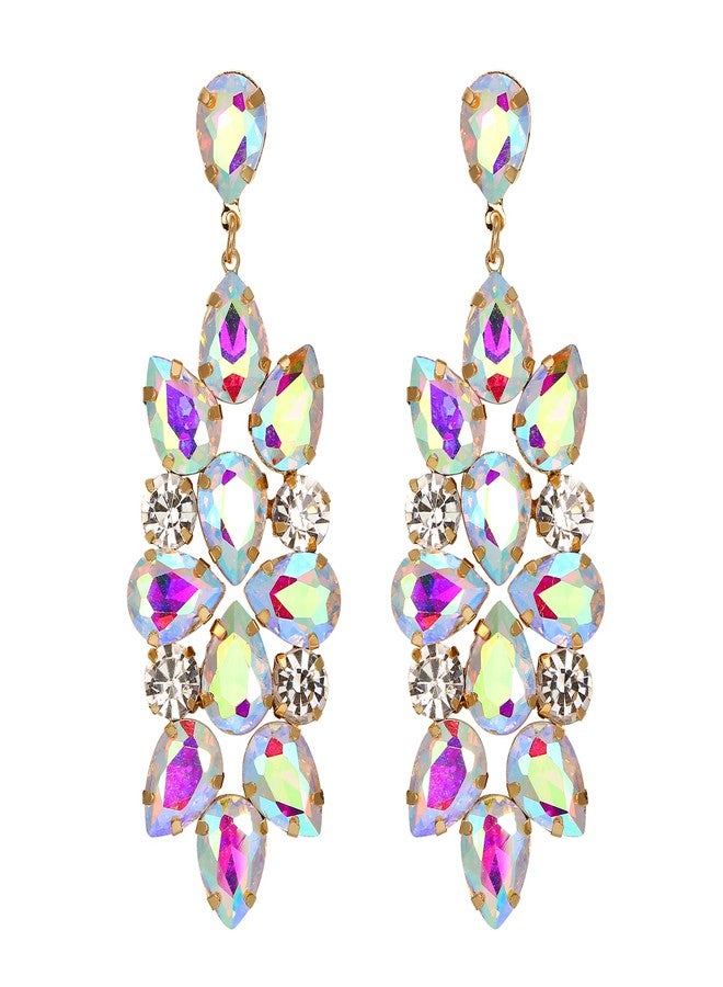 BriLove Art Deco Dangle Jewelry Earrings Sparkly Rhinestone Teardrop Statement for Women Iridescent AB Gold-Tone - Image 1