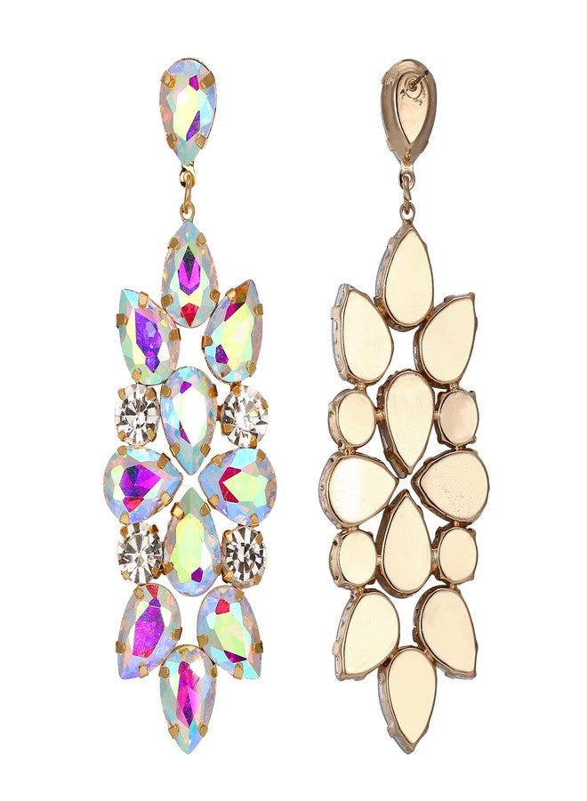 BriLove Art Deco Dangle Jewelry Earrings Sparkly Rhinestone Teardrop Statement for Women Iridescent AB Gold-Tone - Image 4