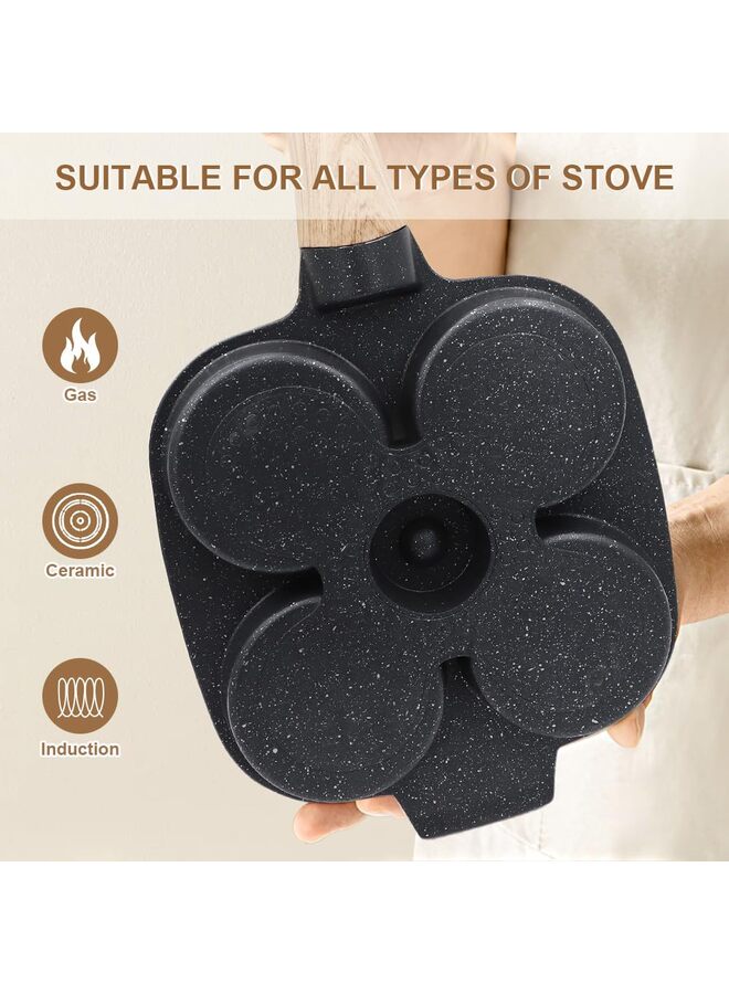 مقلاة بيض، مقلاة بيض مع غطاء غير لاصق، مقلاة فطائر سعة 4 أكواب، مقلاة بيض مقلي للإفطار، متوافقة مع موقد الغاز والحث (رمادي) - Image 5