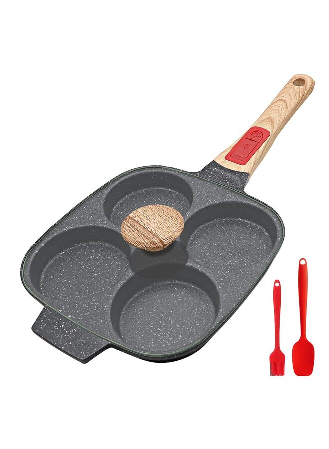 مقلاة بيض، مقلاة بيض مع غطاء غير لاصق، مقلاة فطائر سعة 4 أكواب، مقلاة بيض مقلي للإفطار، متوافقة مع موقد الغاز والحث (رمادي) - Image 1