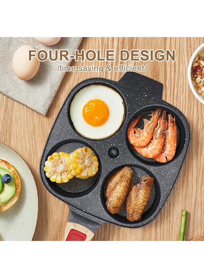 مقلاة بيض، مقلاة بيض مع غطاء غير لاصق، مقلاة فطائر سعة 4 أكواب، مقلاة بيض مقلي للإفطار، متوافقة مع موقد الغاز والحث (رمادي) - Image 2