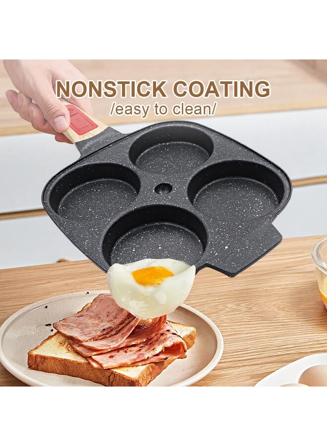 مقلاة بيض، مقلاة بيض مع غطاء غير لاصق، مقلاة فطائر سعة 4 أكواب، مقلاة بيض مقلي للإفطار، متوافقة مع موقد الغاز والحث (رمادي) - Image 4