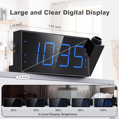 Mesqool Projection Alarm Clock for Bedroom with FM Radio, 7" Large LED Display with Dimmer, Dual Alarm Clock, Ceiling Projection, USB Charging Port, Sleep Timer, Plug in Digital Clock Radio - Image 5