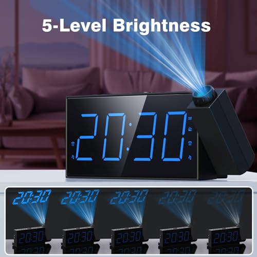 Mesqool Projection Alarm Clock for Bedroom with FM Radio, 7" Large LED Display with Dimmer, Dual Alarm Clock, Ceiling Projection, USB Charging Port, Sleep Timer, Plug in Digital Clock Radio - Image 4