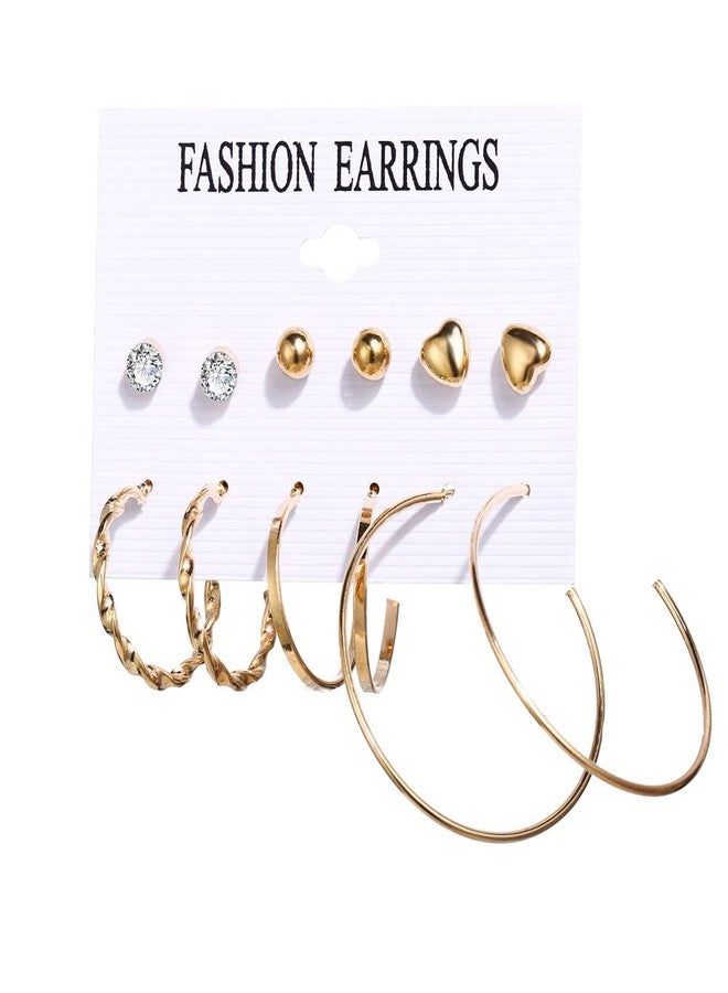 VIEN® Splendid Heart Geometric Gold Plated Elegant (6 Pair) of Earrings For Women/Girls - Image 5