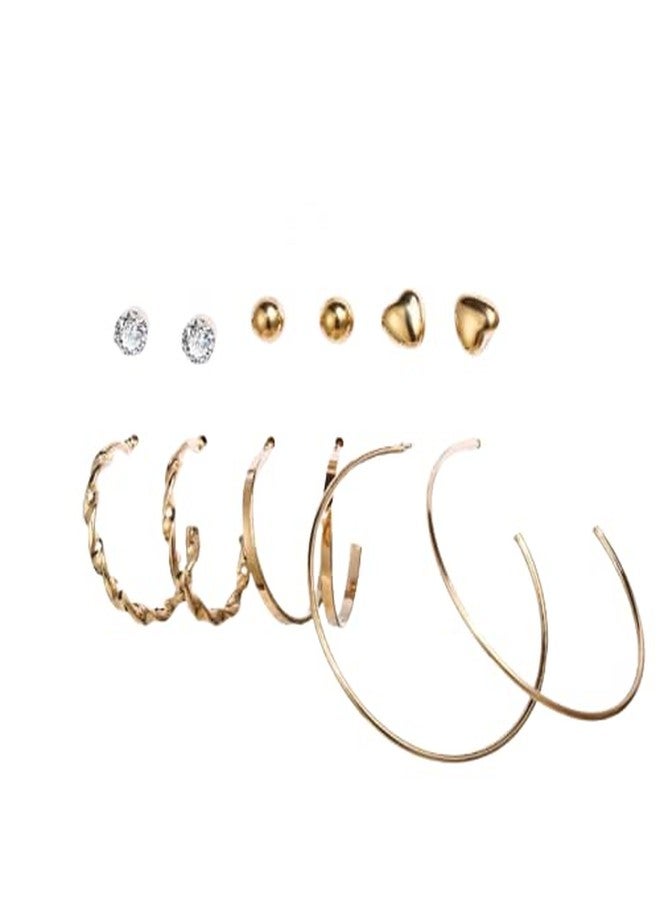 VIEN® Splendid Heart Geometric Gold Plated Elegant (6 Pair) of Earrings For Women/Girls - Image 1