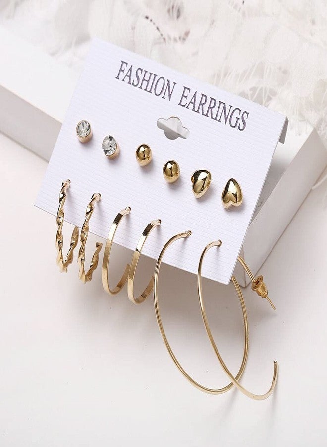 VIEN® Splendid Heart Geometric Gold Plated Elegant (6 Pair) of Earrings For Women/Girls - Image 4