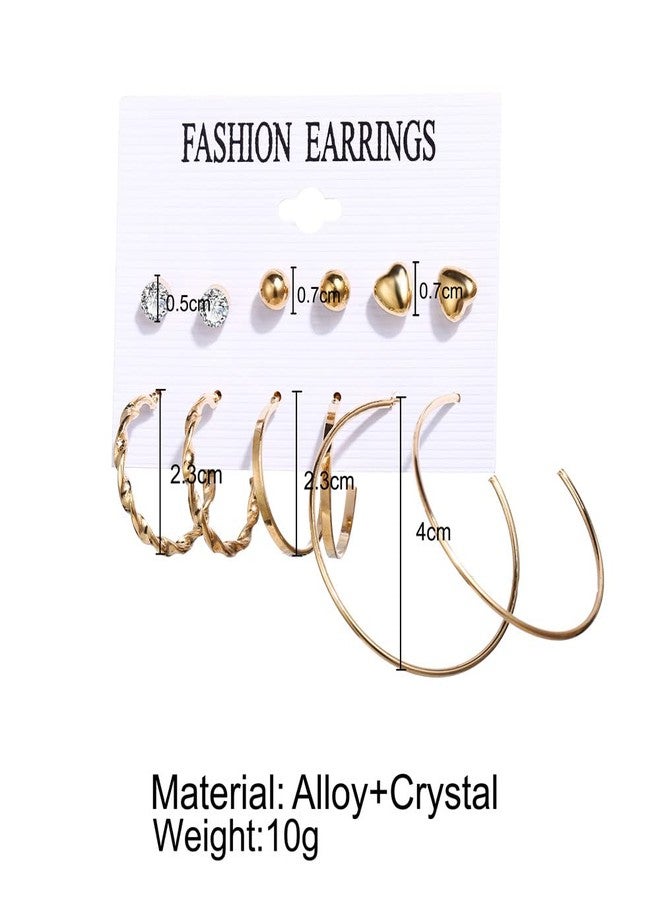VIEN® Splendid Heart Geometric Gold Plated Elegant (6 Pair) of Earrings For Women/Girls - Image 3