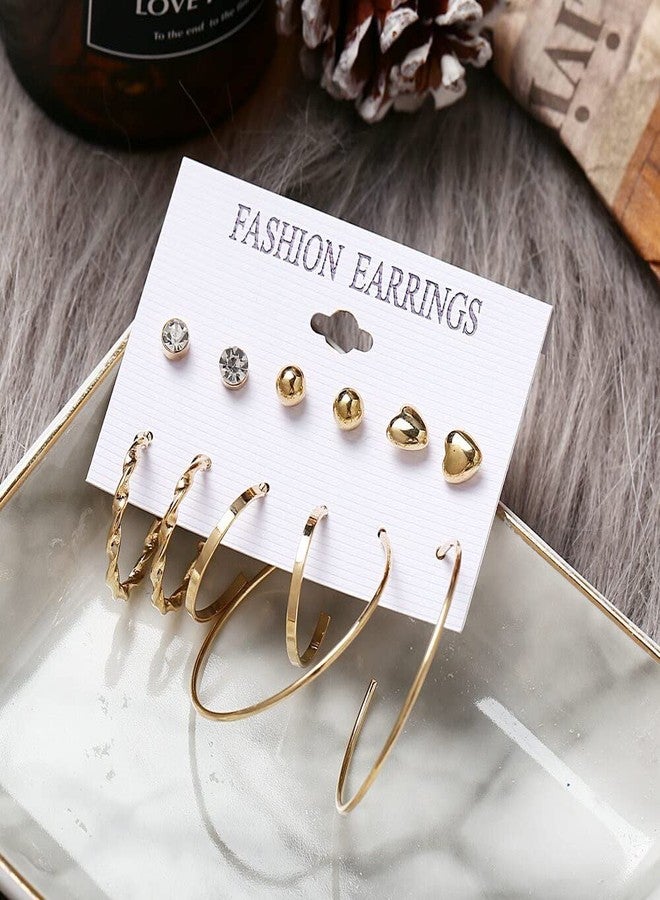 VIEN® Splendid Heart Geometric Gold Plated Elegant (6 Pair) of Earrings For Women/Girls - Image 2