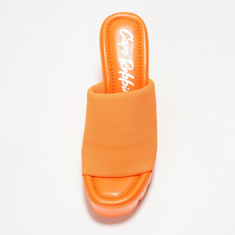 Cape Robbin Women's Chunky Platform Sandals Block Heel - Slip On Elastic Band Dressy Shoes Round Toe Comfort Soles (Echoya) - Orange Size 10 - Image 3