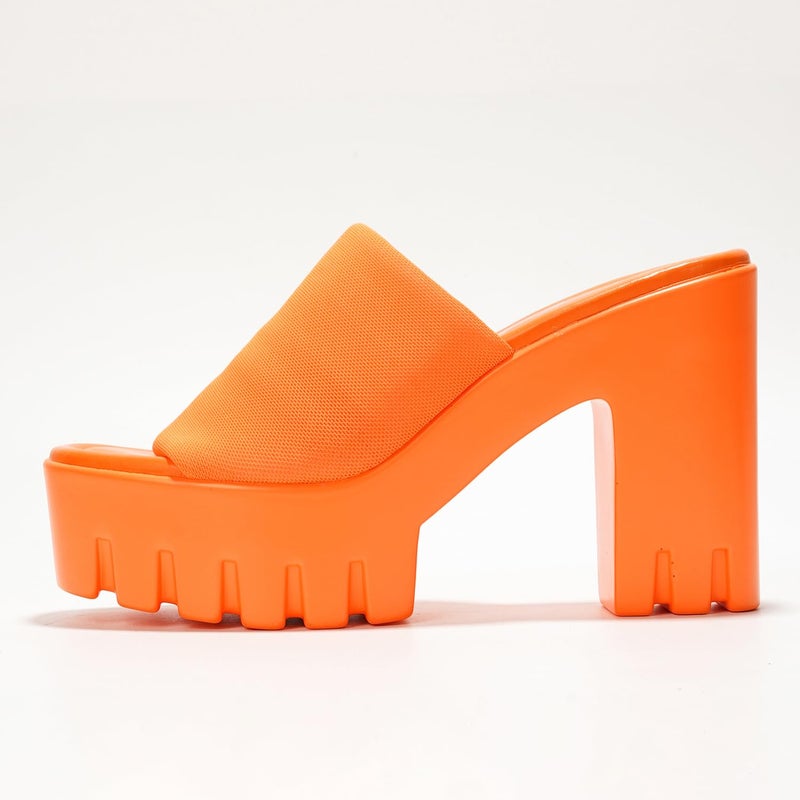 Cape Robbin Women's Chunky Platform Sandals Block Heel - Slip On Elastic Band Dressy Shoes Round Toe Comfort Soles (Echoya) - Orange Size 10 - Image 2