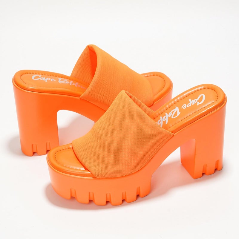 Cape Robbin Women's Chunky Platform Sandals Block Heel - Slip On Elastic Band Dressy Shoes Round Toe Comfort Soles (Echoya) - Orange Size 10 - Image 5