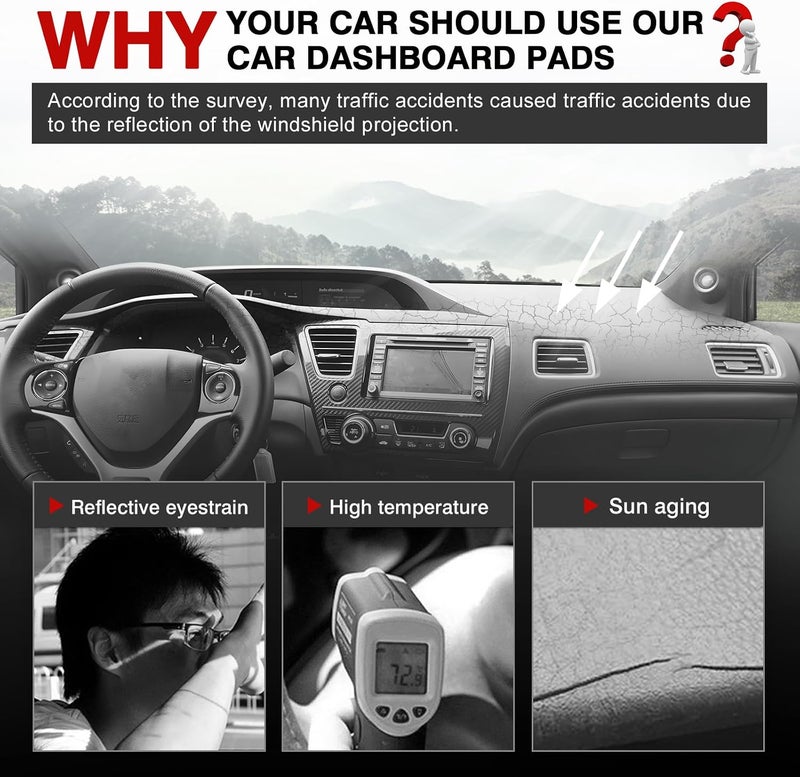 Autorder Dashboard Cover Mat for Honda Civic 2012-2015 Accessories Dash Cover Upgrade Velvet Dash Mat Sunshade Glare UV Rays Protector - Image 2