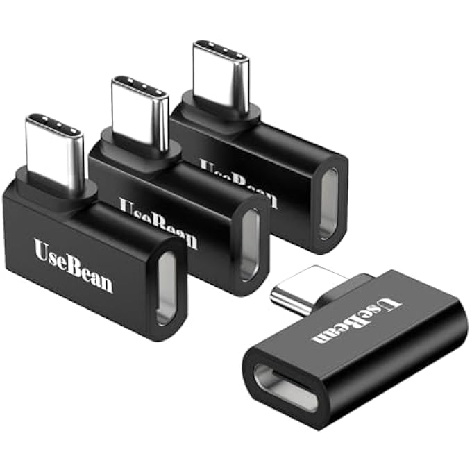 UseBean USB C RIGHT ANGLE ADAPTER (4 PACK), USB C 90 DEGREE ADAPTER, 100W L SHAPE USBC 3.2 MALE TO TYPE C FEMALE EXTENDER CONNECTOR, 4K VIDEO FOR STEAM DECK, ROG ALLY, IPHONE 16 15 PRO MAX - Image 1