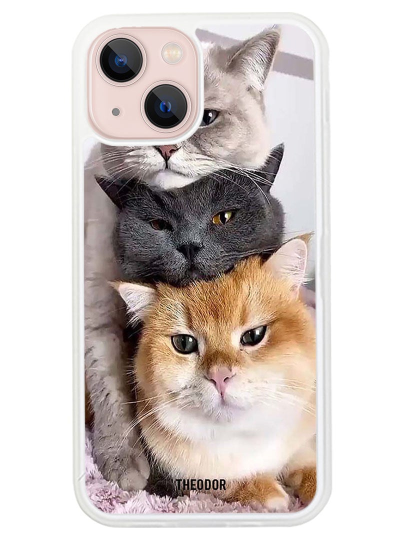 Theodor Protective Case Cover For APPLE IPHONE 14 Cats(White Bumper) - Image 1