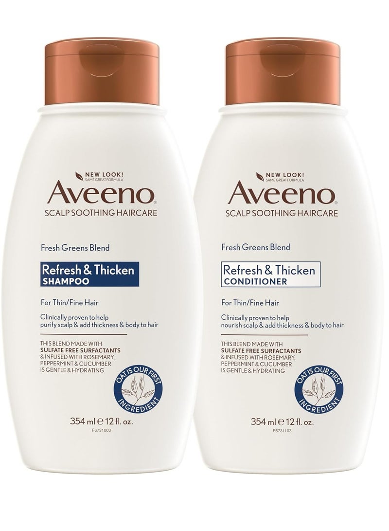 Aveeno Fresh Greens Shampoo + Conditioner with Rosemary, Peppermint & Cucumber to Thicken & Nourish, Clarifying & Volumizing Shampoo for Thin or Fine Hair, Paraben-Free, 12 Fl Oz - Image 1