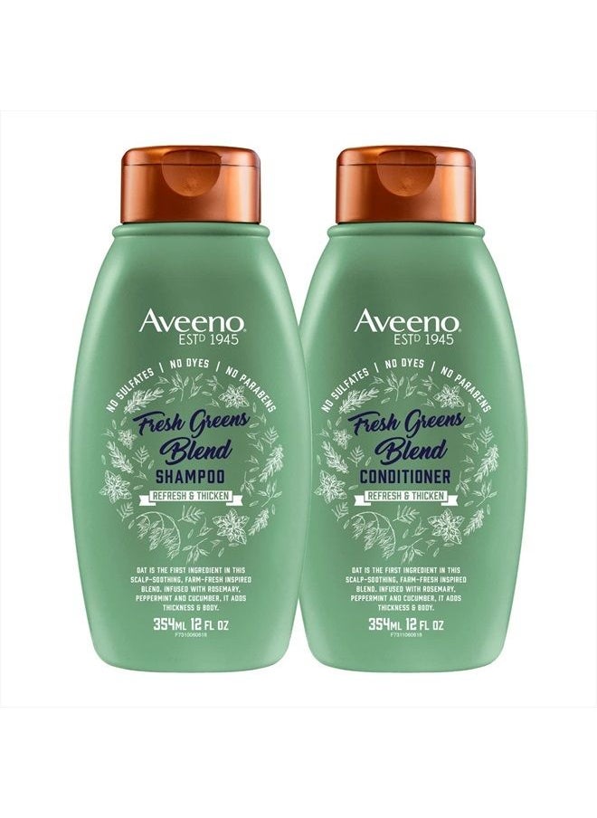Aveeno Fresh Greens Shampoo + Conditioner with Rosemary, Peppermint & Cucumber to Thicken & Nourish, Clarifying & Volumizing Shampoo for Thin or Fine Hair, Paraben-Free, 12 Fl Oz  - Image 1