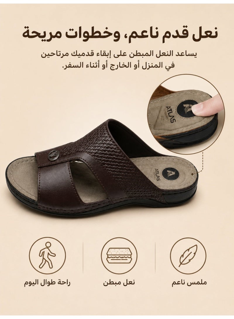Men’s Leather-Look Arabic Sandals, Open Toe Slip-On House Slippers with Woven Strap, Soft Footbed, Non-Slip Sole, Comfortable Casual Sandals - Image 5