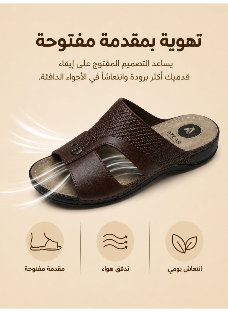 Men’s Leather-Look Arabic Sandals, Open Toe Slip-On House Slippers with Woven Strap, Soft Footbed, Non-Slip Sole, Comfortable Casual Sandals - Image 2