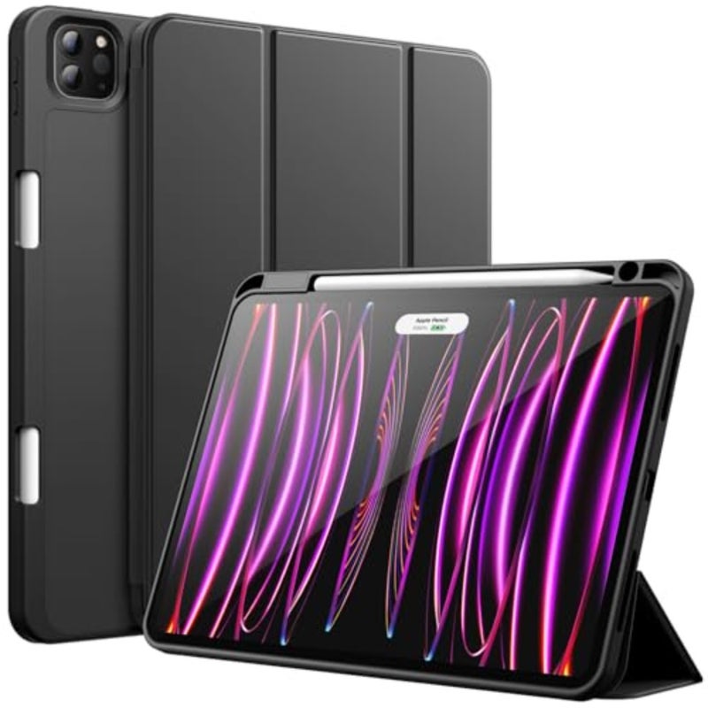 حافظة JETech لجهاز iPad Pro مقاس 11 بوصة موديل 2022/2021/2020 مع حامل أقلام رصاص، تدعم شحن القلم الرصاص الثاني، غطاء كمبيوتر لوحي رفيع مع ظهر ناعم من مادة TPU، استيقاظ/غفو تلقائي (أسود) - Image 1