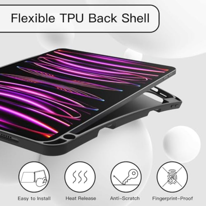 حافظة JETech لجهاز iPad Pro مقاس 11 بوصة موديل 2022/2021/2020 مع حامل أقلام رصاص، تدعم شحن القلم الرصاص الثاني، غطاء كمبيوتر لوحي رفيع مع ظهر ناعم من مادة TPU، استيقاظ/غفو تلقائي (أسود) - Image 3