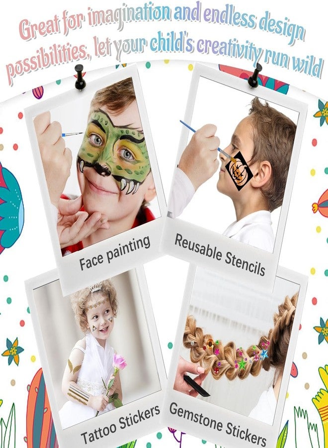 MULZI Face and Body Paint Kit for Kids: 20 Water Based, Non-Toxic Oil Palette, Ideal for Halloween Makeup, Parties - Includes 2 Hair Chalk Combs, 32 Stencils, 3 Glitters, 2 Paint Brushes - Image 3