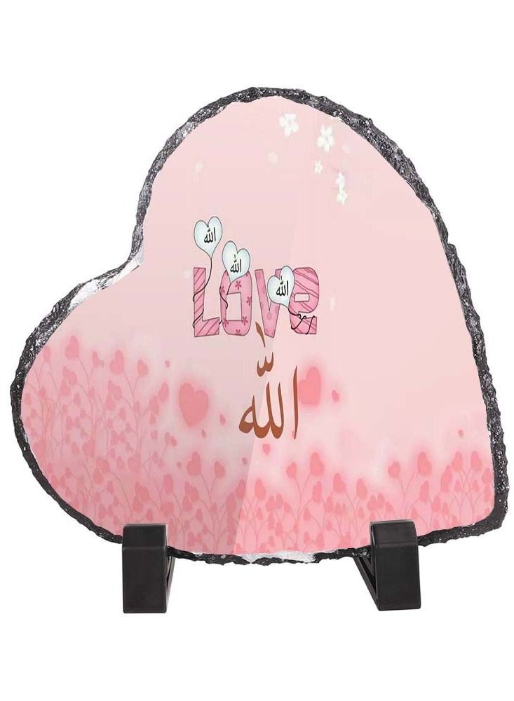 Service Zone Protective Printed White Heart Shape Marble Photo Frame for Table Top Love Allah 