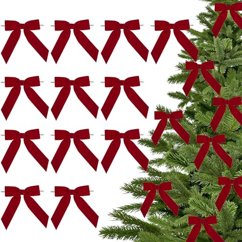 LiBongTa 35 Red Ribbon Pretied Bows Valentines Day Bows Premade Red Velvet Ribbon Bow with Twist Ties for Wreaths Treat Bags Gift Wrapping Party Favor Crafts12 Counts - Image 2