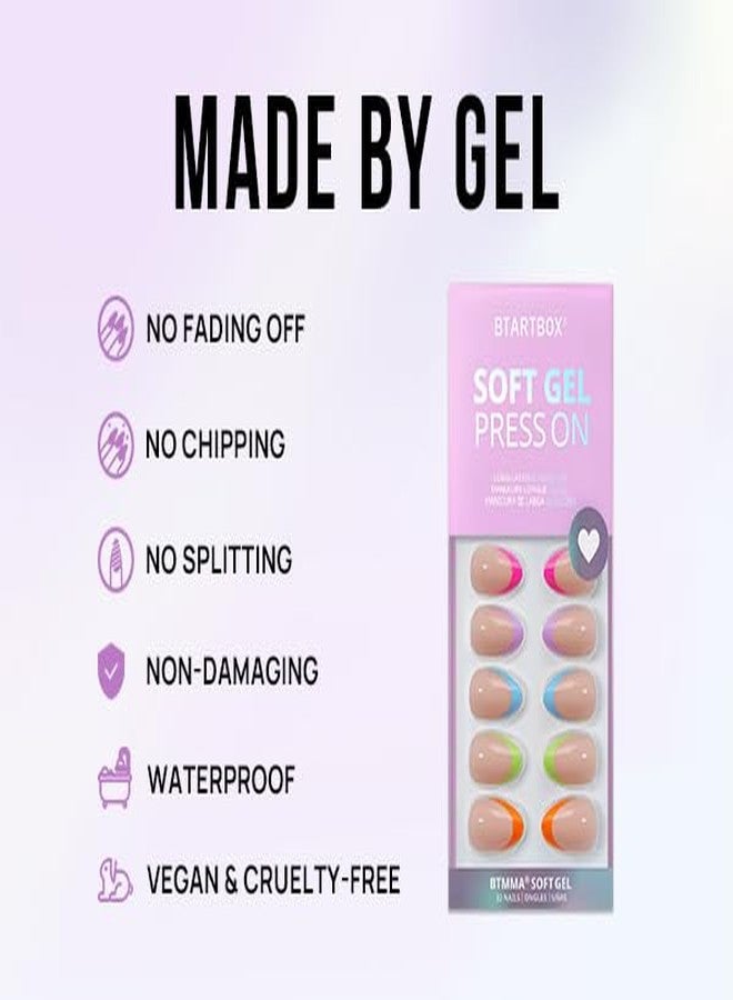 BTArtbox Press On Nails Short - Soft Gel French Tip Press On Nails, Colorful Almond Glue On Nails, Reusable Stick On Nails in 16 Sizes, Neon Rainbow French - Image 3