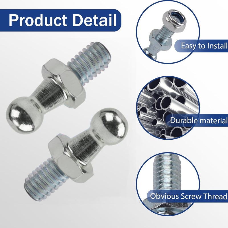 Beneges 4 Pieces 10mm Ball Studs with Hardware Nuts Washers 5/16-18 Thread x 3/5" Long Shank for Universal Gas Lift Support Strut - Image 3