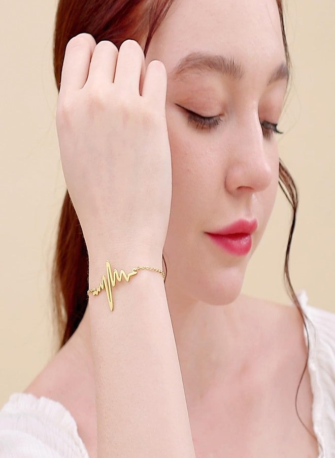 ELBLUVF Stainless Steel 18k Rose Gold Plated EKG Heartbeat Love Cardiogram Adjustable Bracelet Jewelry for Women 3 Colors (Gold) - Image 3