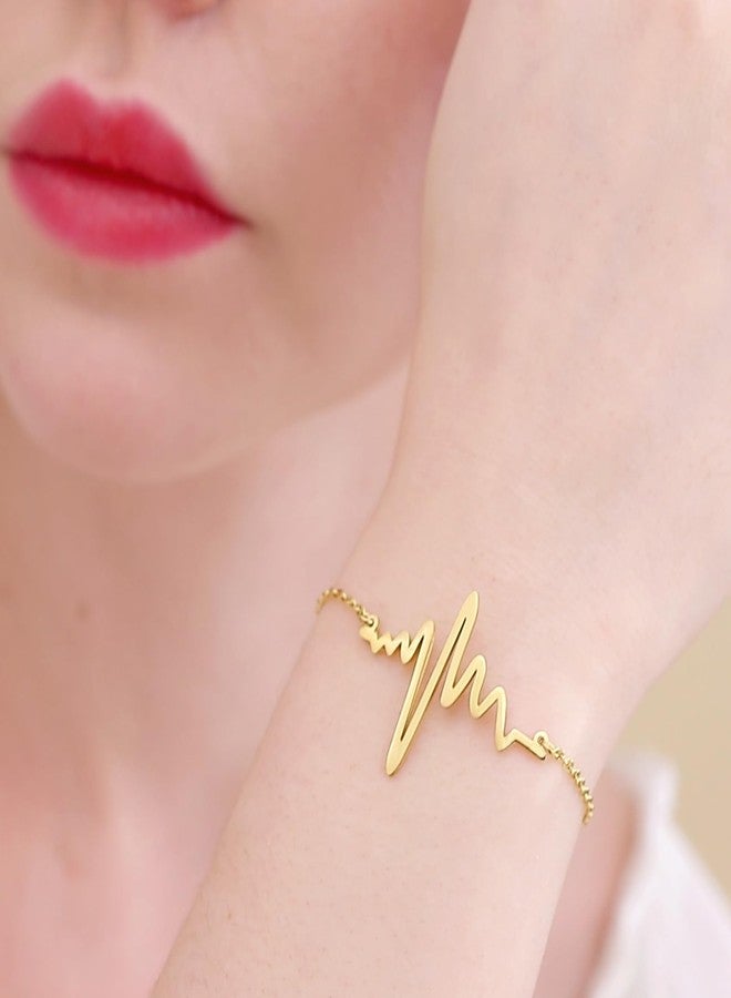 ELBLUVF Stainless Steel 18k Rose Gold Plated EKG Heartbeat Love Cardiogram Adjustable Bracelet Jewelry for Women 3 Colors (Gold) - Image 2