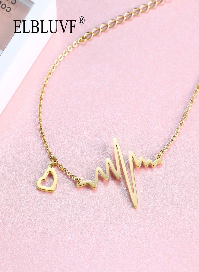 ELBLUVF Stainless Steel 18k Rose Gold Plated EKG Heartbeat Love Cardiogram Adjustable Bracelet Jewelry for Women 3 Colors (Gold) - Image 5